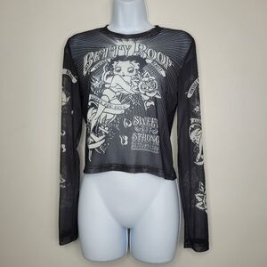 Betty Boop Cropped Mesh Long Sleeve Black Tattoo Graphic grunge long sleeve L